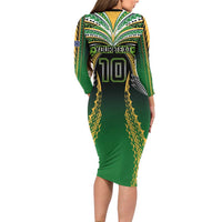 Custom Cook Islands Rugby League Family Matching Long Sleeve Bodycon Dress and Hawaiian Shirt Avaiki Tatau Tribal Motifs Black Color - Polynesian Pride