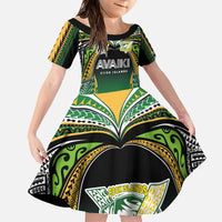 Custom Cook Islands Rugby League Family Matching Off The Shoulder Long Sleeve Dress and Hawaiian Shirt Avaiki Tatau Tribal Motifs Black Color - Polynesian Pride
