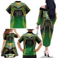 Custom Cook Islands Rugby League Family Matching Off The Shoulder Long Sleeve Dress and Hawaiian Shirt Avaiki Tatau Tribal Motifs Black Color - Polynesian Pride