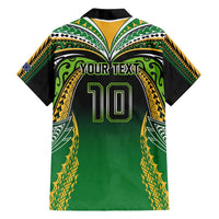 Custom Cook Islands Rugby League Family Matching Off Shoulder Short Dress and Hawaiian Shirt Avaiki Tatau Tribal Motifs Black Color - Polynesian Pride