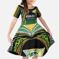 Custom Cook Islands Rugby League Family Matching Puletasi and Hawaiian Shirt Avaiki Tatau Tribal Motifs Black Color LT03 Daughter's Dress Black - Polynesian Pride