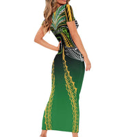 Custom Cook Islands Rugby League Family Matching Short Sleeve Bodycon Dress and Hawaiian Shirt Avaiki Tatau Tribal Motifs Black Color LT03 - Polynesian Pride