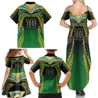 Custom Cook Islands Rugby League Family Matching Summer Maxi Dress and Hawaiian Shirt Avaiki Tatau Tribal Motifs Black Color - Polynesian Pride