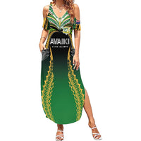 Custom Cook Islands Rugby League Family Matching Summer Maxi Dress and Hawaiian Shirt Avaiki Tatau Tribal Motifs Black Color LT03 Mom's Dress Black - Polynesian Pride
