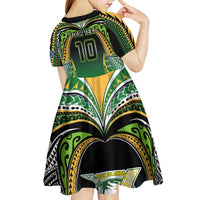 Custom Cook Islands Rugby League Kid Short Sleeve Dress Avaiki Tatau Tribal Motifs Black Color LT03 - Polynesian Pride