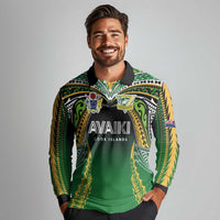 Custom Cook Islands Rugby League Long Sleeve Polo Shirt Avaiki Tatau Tribal Motifs Black Color LT03 - Polynesian Pride