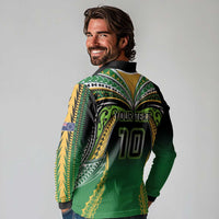 Custom Cook Islands Rugby League Long Sleeve Polo Shirt Avaiki Tatau Tribal Motifs Black Color LT03 - Polynesian Pride