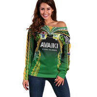Custom Cook Islands Rugby League Off Shoulder Sweater Avaiki Tatau Tribal Motifs Black Color - Polynesian Pride