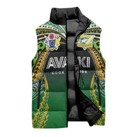 Custom Cook Islands Rugby League Sleeveless Puffer Jacket Avaiki Tatau Tribal Motifs Black Color LT03 - Polynesian Pride