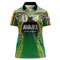 Custom Cook Islands Rugby League Women Polo Shirt Avaiki Tatau Tribal Motifs Black Color LT03 Female Black - Polynesian Pride