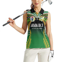 Custom Cook Islands Rugby League Women Sleeveless Polo Shirt Avaiki Tatau Tribal Motifs Black Color LT03 - Polynesian Pride