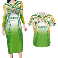 Custom Cook Islands Rugby League Couples Matching Long Sleeve Bodycon Dress and Hawaiian Shirt Avaiki Tatau Tribal Motifs White Color - Polynesian Pride