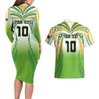 Custom Cook Islands Rugby League Couples Matching Long Sleeve Bodycon Dress and Hawaiian Shirt Avaiki Tatau Tribal Motifs White Color LT03 - Polynesian Pride