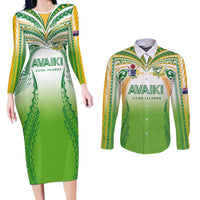 Custom Cook Islands Rugby League Couples Matching Long Sleeve Bodycon Dress and Long Sleeve Button Shirt Avaiki Tatau Tribal Motifs White Color LT03 White - Polynesian Pride