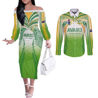 Custom Cook Islands Rugby League Couples Matching Off The Shoulder Long Sleeve Dress and Long Sleeve Button Shirt Avaiki Tatau Tribal Motifs White Color LT03 White - Polynesian Pride