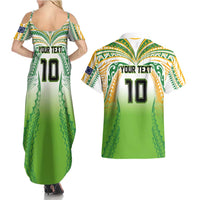 Custom Cook Islands Rugby League Couples Matching Summer Maxi Dress and Hawaiian Shirt Avaiki Tatau Tribal Motifs White Color LT03 - Polynesian Pride