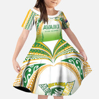 Custom Cook Islands Rugby League Family Matching Mermaid Dress and Hawaiian Shirt Avaiki Tatau Tribal Motifs White Color LT03 Daughter's Dress White - Polynesian Pride