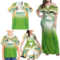Custom Cook Islands Rugby League Family Matching Off Shoulder Maxi Dress and Hawaiian Shirt Avaiki Tatau Tribal Motifs White Color LT03 - Polynesian Pride