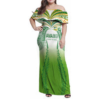 Custom Cook Islands Rugby League Family Matching Off Shoulder Maxi Dress and Hawaiian Shirt Avaiki Tatau Tribal Motifs White Color LT03 Mom's Dress White - Polynesian Pride