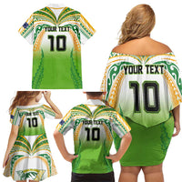 Custom Cook Islands Rugby League Family Matching Off Shoulder Short Dress and Hawaiian Shirt Avaiki Tatau Tribal Motifs White Color LT03 - Polynesian Pride