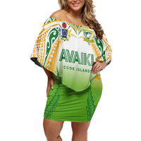 Custom Cook Islands Rugby League Family Matching Off Shoulder Short Dress and Hawaiian Shirt Avaiki Tatau Tribal Motifs White Color LT03 Mom's Dress White - Polynesian Pride