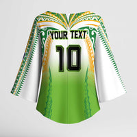 Custom Cook Islands Rugby League Kimono Sleeve Blouse Avaiki Tatau Tribal Motifs White Color - Polynesian Pride