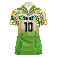 Custom Cook Islands Rugby League Women Polo Shirt Avaiki Tatau Tribal Motifs White Color LT03 - Polynesian Pride