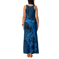 Polynesian Dolphin Valentine Day Family Matching Tank Maxi Dress and Hawaiian Shirt Hibiscus and Tribal Tattoo Blue Style LT03 - Polynesian Pride