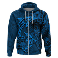 Polynesian Dolphin Valentine Day Zip Hoodie Hibiscus and Tribal Tattoo Blue Style LT03 Zip Hoodie Blue - Polynesian Pride