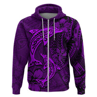 Polynesian Dolphin Valentine Day Hoodie Hibiscus and Tribal Tattoo Purple Style LT03 Zip Hoodie Purple - Polynesian Pride