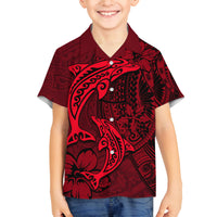Polynesian Dolphin Valentine Day Family Matching Tank Maxi Dress and Hawaiian Shirt Hibiscus and Tribal Tattoo Red Style LT03 Son's Shirt Red - Polynesian Pride