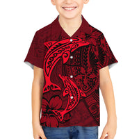Polynesian Dolphin Valentine Day Hawaiian Shirt Hibiscus and Tribal Tattoo Red Style LT03 - Polynesian Pride