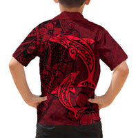 Polynesian Dolphin Valentine Day Hawaiian Shirt Hibiscus and Tribal Tattoo Red Style LT03 - Polynesian Pride