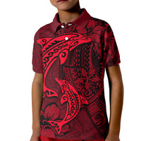 Polynesian Dolphin Valentine Day Kid Polo Shirt Hibiscus and Tribal Tattoo Red Style LT03 Kid Red - Polynesian Pride