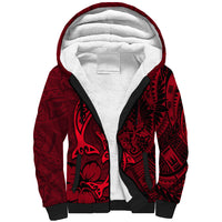 Polynesian Dolphin Valentine Day Sherpa Hoodie Hibiscus and Tribal Tattoo Red Style LT03 Unisex Red - Polynesian Pride