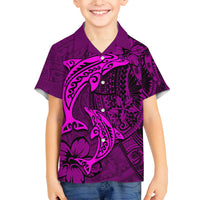 Polynesian Dolphin Valentine Day Family Matching Off Shoulder Short Dress and Hawaiian Shirt Hibiscus and Tribal Tattoo Pink Style LT03 Son's Shirt Pink - Polynesian Pride