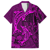 Polynesian Dolphin Valentine Day Family Matching Tank Maxi Dress and Hawaiian Shirt Hibiscus and Tribal Tattoo Pink Style LT03 Dad's Shirt - Short Sleeve Pink - Polynesian Pride