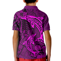 Polynesian Dolphin Valentine Day Kid Polo Shirt Hibiscus and Tribal Tattoo Pink Style LT03 - Polynesian Pride