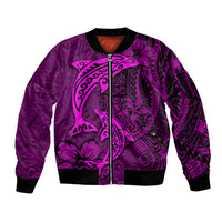 Polynesian Dolphin Valentine Day Sleeve Zip Bomber Jacket Hibiscus and Tribal Tattoo Pink Style LT03 Unisex Pink - Polynesian Pride