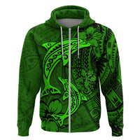 Polynesian Dolphin Valentine Day Hoodie Hibiscus and Tribal Tattoo Green Style LT03 Zip Hoodie Green - Polynesian Pride
