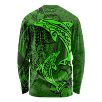 Polynesian Dolphin Valentine Day Long Sleeve Shirt Hibiscus and Tribal Tattoo Green Style LT03 - Polynesian Pride