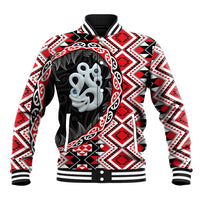 Red Taniko Motif Aotearoa Manaia and Silver Fern Baseball Jacket LT03 Unisex Red - Polynesian Pride
