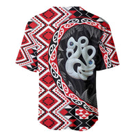 Red Taniko Motif Aotearoa Manaia and Silver Fern Baseball Jersey LT03 - Polynesian Pride