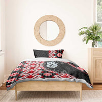 Red Taniko Motif Aotearoa Manaia and Silver Fern Bedding Set