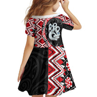 Red Taniko Motif Aotearoa Manaia and Silver Fern Family Matching Summer Maxi Dress and Hawaiian Shirt LT03 - Polynesian Pride