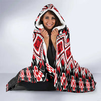 Red Taniko Motif Aotearoa Manaia and Silver Fern Hooded Blanket