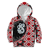 Red Taniko Motif Aotearoa Manaia and Silver Fern Kid Hoodie