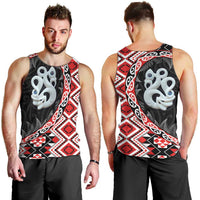Red Taniko Motif Aotearoa Manaia and Silver Fern Men Tank Top