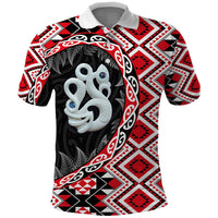 Red Taniko Motif Aotearoa Manaia and Silver Fern Polo Shirt
