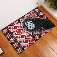 Red Taniko Motif Aotearoa Manaia and Silver Fern Rubber Doormat LT03 - Polynesian Pride